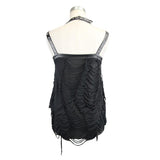 Summer Lace Up Shoulder Nailed Leather Loops Punk Women Halter Vest