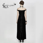 Gothic Party Queen Velvet Flat Shouders Lace Up Deep V Chest Slim Sexy Long Dress