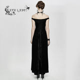 Gothic Party Queen Velvet Flat Shouders Lace Up Deep V Chest Slim Sexy Long Dress