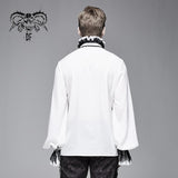 Punk Wedding Gothic Embroidered Long Sleeve Chiffon White Men Shirt With Necktie