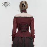 'Kiss Me Goodbye' Gothic Off-Shoulder Peplum Top (Red)