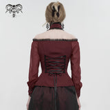 'Kiss Me Goodbye' Gothic Off-Shoulder Peplum Top (Red)