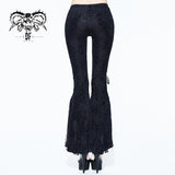 Women Pleated Palace Pattern Velveteen Lace Bell Bottomed Pants