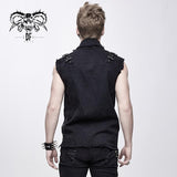 Summer Worn Out Metallic Bullet Clip Black Punk Rock Sleeveless Men Shirts