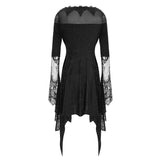 Party Horn Sleeves Off Shoulder Dark Fringe Stretchy Knitted Sexy Ladies Lace Dress