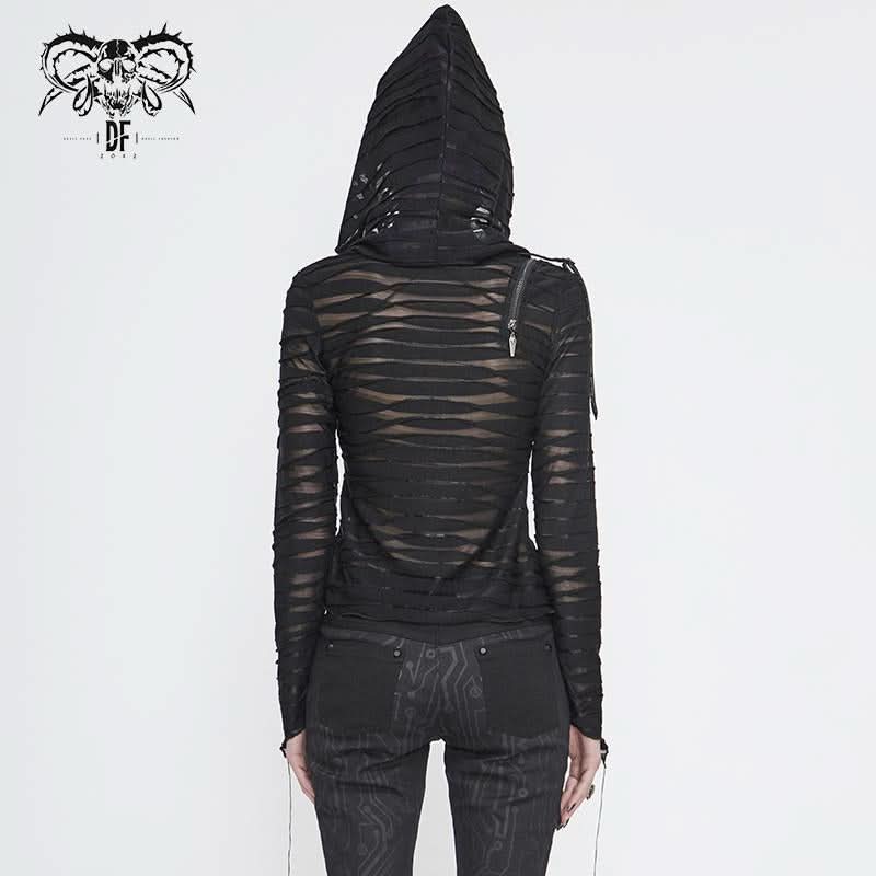 Tt147 Two Wear Basic Hooded T Shirt With Diagonal Zipper