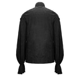 Steampunk Puff Sleeve Dark Grain Jacquard Cotton And Linen Men Black Shirts