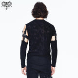 Daily Punk Leather Spliced Irregular Detachable Sleeve Lace Up Men T Shirt