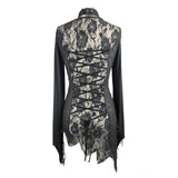 Autumn Asymmetric Woollen Broken Holes Lace Spliced Sexy Ladies Gothic Black Sweater