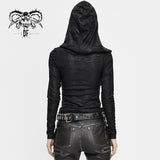 Spring Punk Snakeskin Ripped Long Sleeve Skinny Women Top With Hood