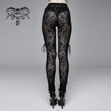 Gothic Black Queen Flocking Printing Sexy Women Elastic Waistband Mesh Leggings