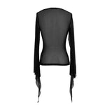 Gothic Snake Flocking Printed Horn Sleeve Sexy Ladies Mesh T Shirt