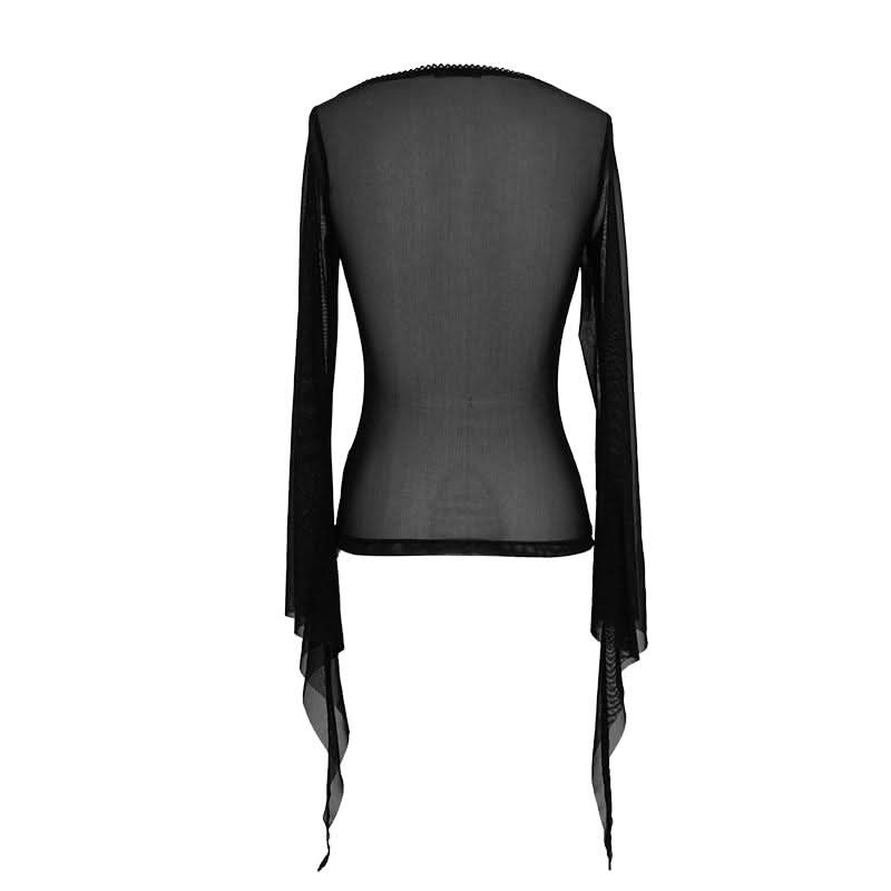 Gothic Snake Flocking Printed Horn Sleeve Sexy Ladies Mesh T Shirt