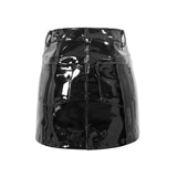 Summer Fetish Sexy Women Zipper Up Stretchy Glazed Leather Punk Skinny Short Straight Skirt