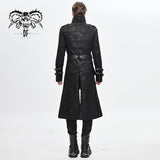 Winter Military Uniform Open Collar Printed Punk Men Belted Long Coat With Bag