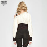 Vintage Asymmetrical Creamy White Steampunk Sexy Ladies Halterneck Slim Blouse