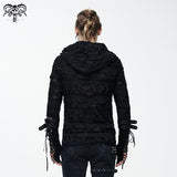 Punk Men Ripped Finger Covered Autumn Hooded Black Top