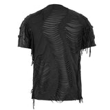 Punk Darkness Tattered Striped Summer Men Short Sleeved T Shirt