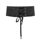 Men Embroidery Chinese Frog Lace Up Black Gothic Jacquard Belts With Zipper