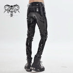 Cyber Punk Circuit Printed High Quality Stretchy Glazed Leather Men Tight Trousers
