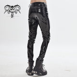 Cyber Punk Circuit Printed High Quality Stretchy Glazed Leather Men Tight Trousers