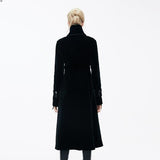 Gothic Black Patchwork Big Chinese Frog Velveteen Women Long Coat