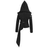 Asymmetrical Women Black Zipper Up Punk Hooded Jacket