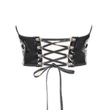 Cyberpunk Bright Leather Women Lace Up Mesh Belts