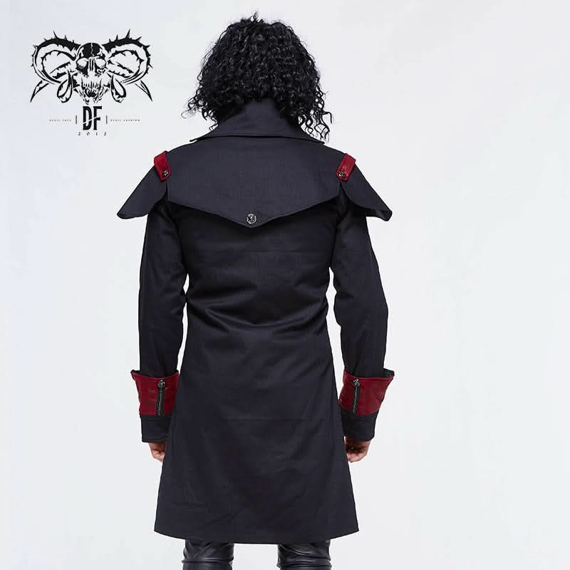 Punk Black And Red Chain Shape Ribbons Game Men Long Coat
