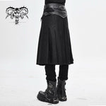 Punk Metallic Mist Textured Leather Waistband Dark Grain Pleated Men Kilts