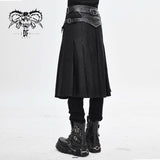 Punk Metallic Mist Textured Leather Waistband Dark Grain Pleated Men Kilts