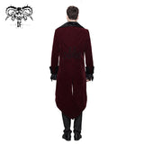 Winter Men Red Gothic Party Fake Two Pieces Velvet Long Coats