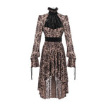 Everyday Apricot Queen See Through Printed Long Sleeves Velvet Belted Dress With Tie