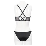 Sst016 Vertical Stripes Bat Shaped Swimsuit