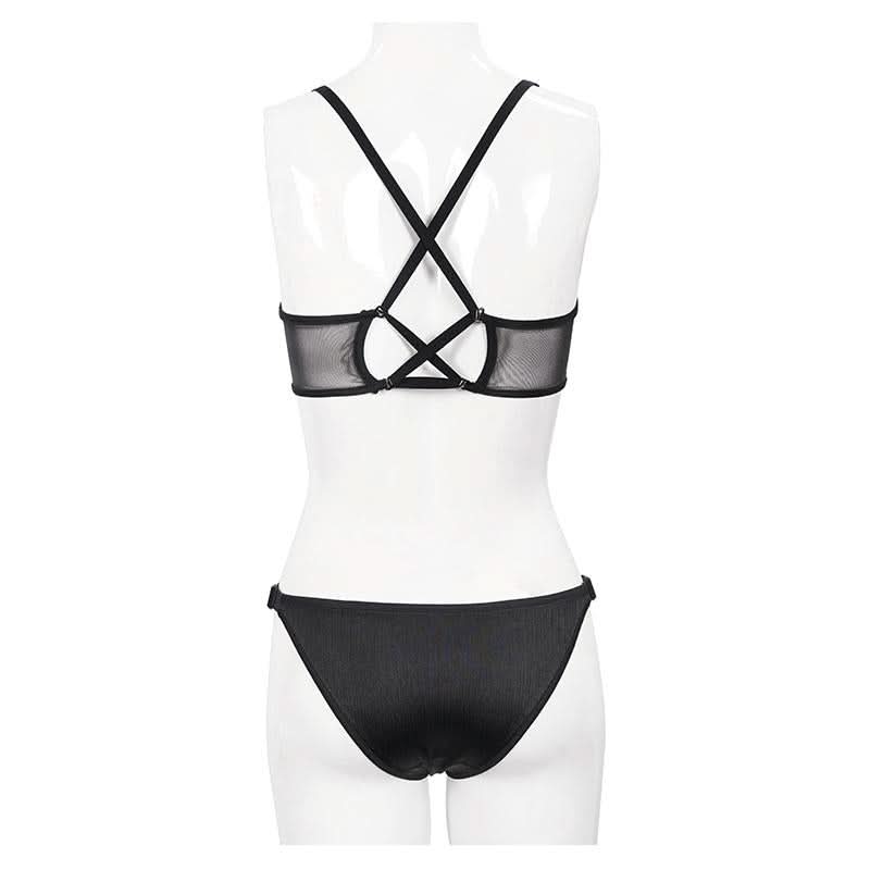 Sst016 Vertical Stripes Bat Shaped Swimsuit