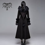 Winter Sexy Women Black Gothic Double Faced Woolen Hooded Long Coat With Fur