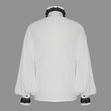 Hand Embroidered Coffin Shape Gothic Flower Braid High Collar Men Chiffon Shirt