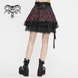 Daily Black And Red Young Girls Punk Lace Up Scottish Plaid Tartan Skirts With Bag