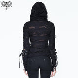 Autumn Women Elastic Broken Holes Finger Covered Punk Fashion Hooded T Shirt