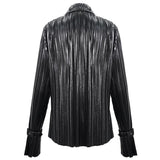 Sht05501 Cyberpunk Bright Black Pleated Blouse
