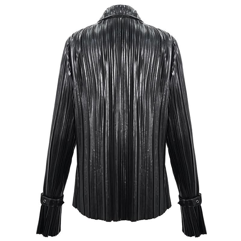 Sht05501 Cyberpunk Bright Black Pleated Blouse