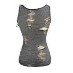 Everyday Summer Punk Sexy Women Black Apricot Broken Lines Low Chest Sleeveless Vest