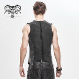 Summer Wasteland Punk Worn Dark Dirty Sleeveless Men Fitted Vest With Loops