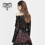 Japanese Fashion Daily Life Off The Shoulder Punk Hollow Out Sexy Women Long Sleeve T Shirt