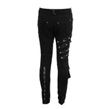 Punk Heavy Metal Lace Up Leg Torn Men Trousers With Loops