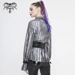 Sht05502 Cyberpunk Bright Black Pleated Blouse