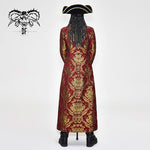Pirate Style Red And Gold Jacquard Gothic Pattern Men Long Coat