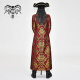 Pirate Style Red And Gold Jacquard Gothic Pattern Men Long Coat