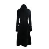 Gothic Black Patchwork Big Chinese Frog Velveteen Women Long Coat