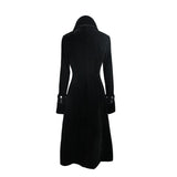 Gothic Black Patchwork Big Chinese Frog Velveteen Women Long Coat